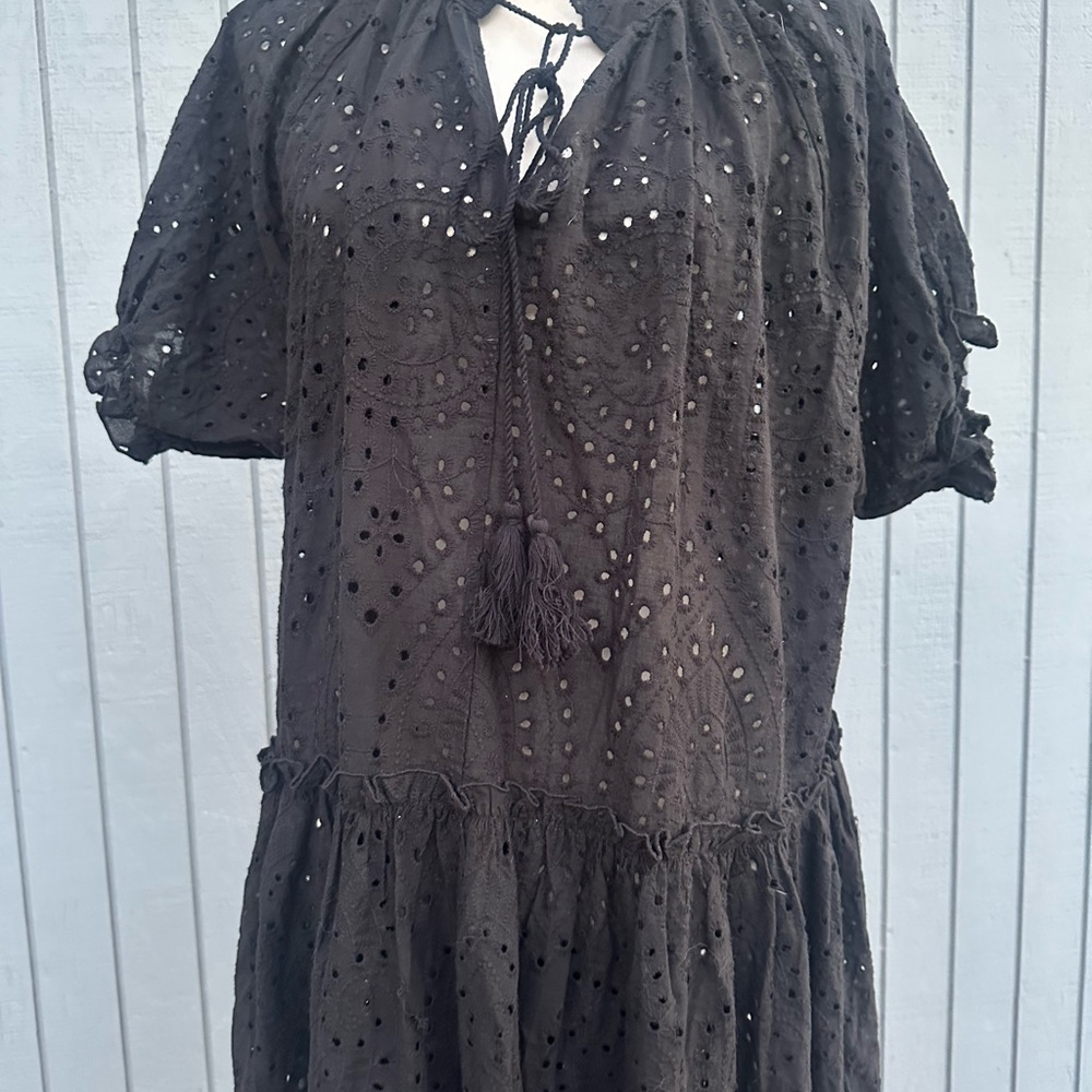 Black Eyelet Flounce Midi Dress - Picture 7 of 16